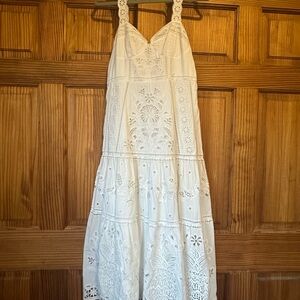 FARM Rio White Richelieu Sleeveless Midi Dress